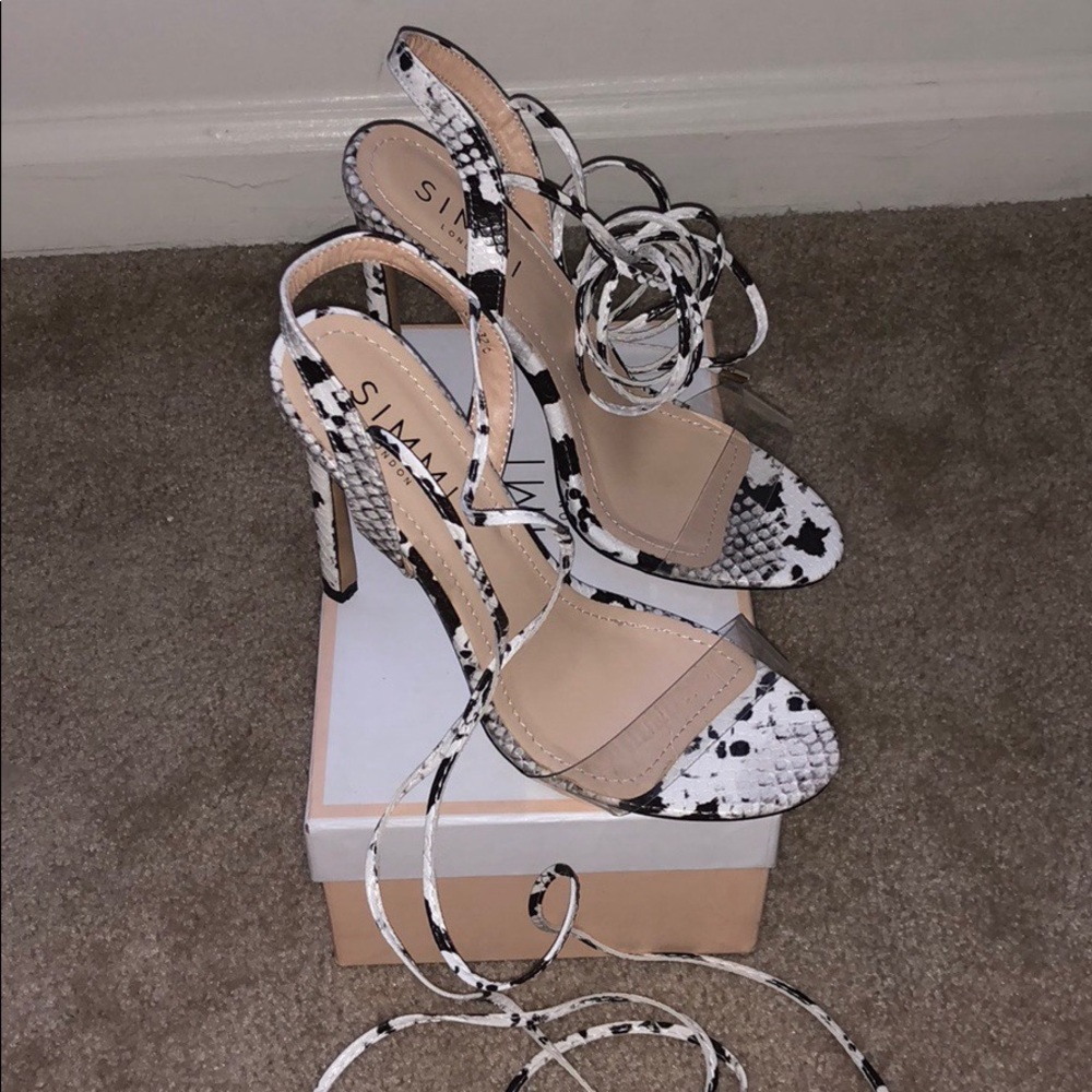 Simmi Snake Print Perspex laceup sandal